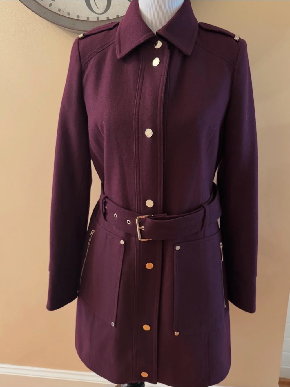 Michael Kors Plum Belted Trench Coat